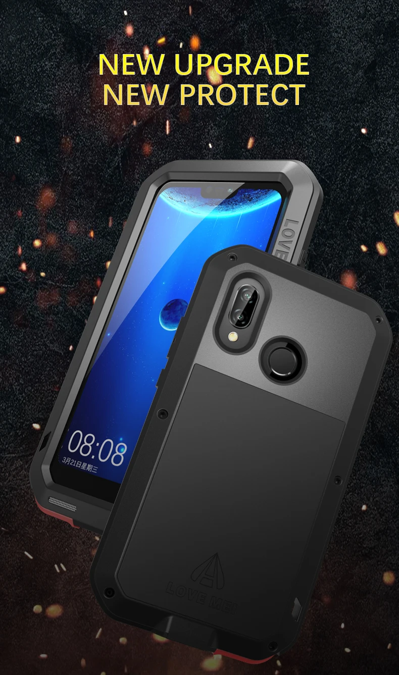Gorilla Glass Film Gift) LOVE MEI металлический чехол для Huawei P20 Lite водонепроницаемый