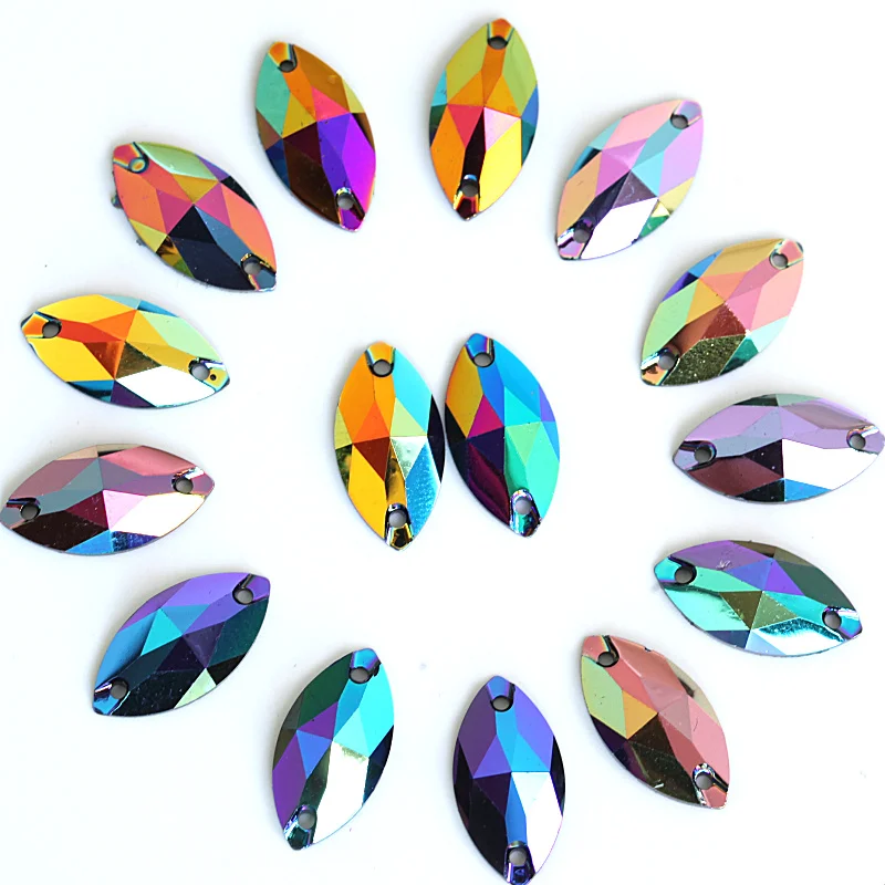 Пришивные стразы 9x18 мм 50 шт. много цветов пришивные Черная подошва Navette