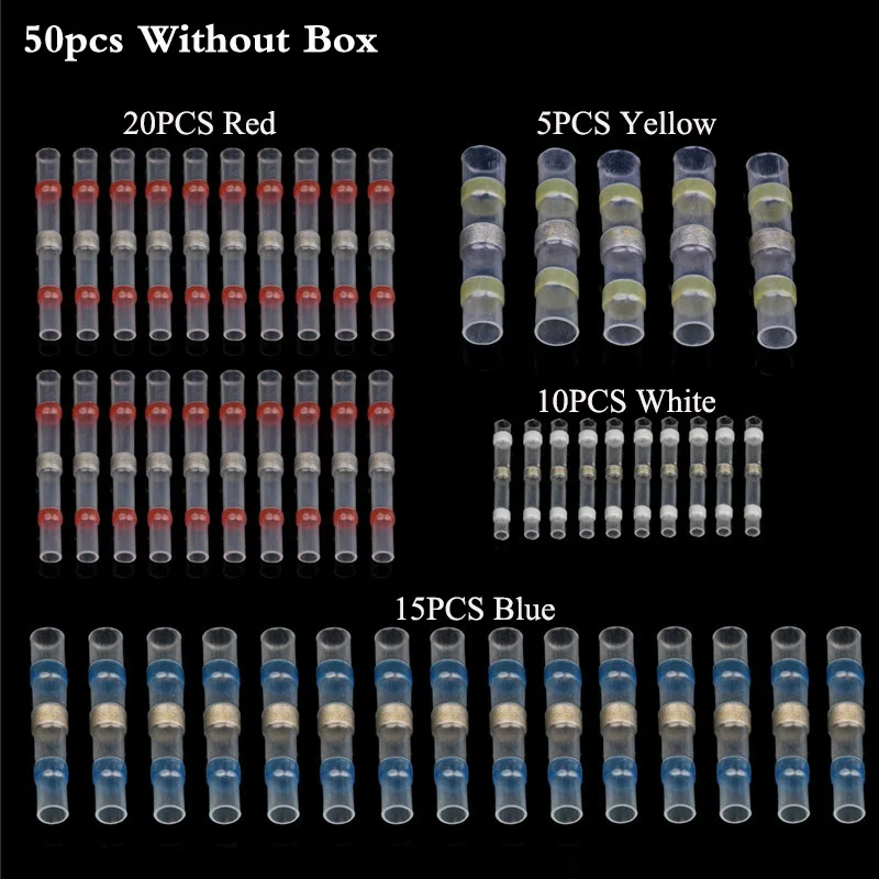 50PCS Without Box 50/100 шт. наконечник с припоем Водонепроницаемый утепленная уплотнение термоусадочный стыковой рукав терминалов трубка для электрических проводов разъем 26-10AWG - Color: 50PCS Without Box
