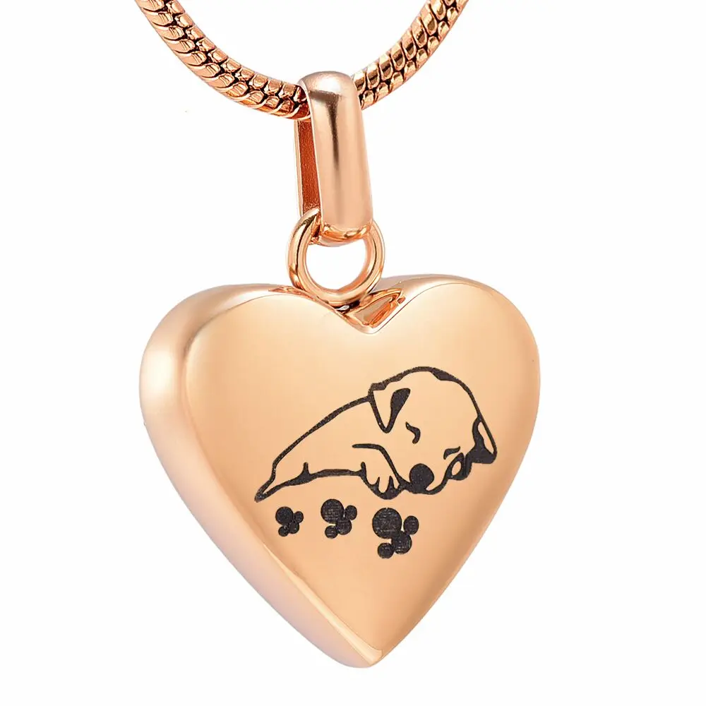 

IJD8455 Carved Cute Sleeping Dog In My Heart Stainless Steel Cremation Urn Necklace For Pet Ashes Memorial Jewelry