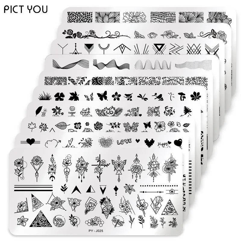 

PICT YOU Plates Nail Stamping Plates Stainless Steel Nail Art Stamp Template New Flower Leaves Forest Image Plate Nail Tools