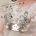Изящная Королевская корона из золотого и серебряного жемчуга для торта, металлическая ажурная блестящая декорация для торта ручной работы, детские товары для дня рождения, свадьбы