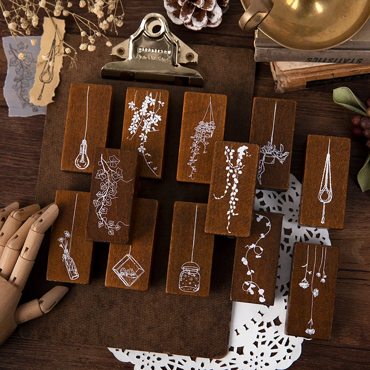 Vines растения цветы деревянные и резиновые штампы Винтаж Diy Дневник набор штампов