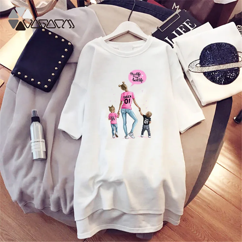 

Women Party Dress Mom&Baby Print Casual Loose Plus Size T-shirt Mini Dresses Maternal Love Summer Short Sleeve Vestidos Robe