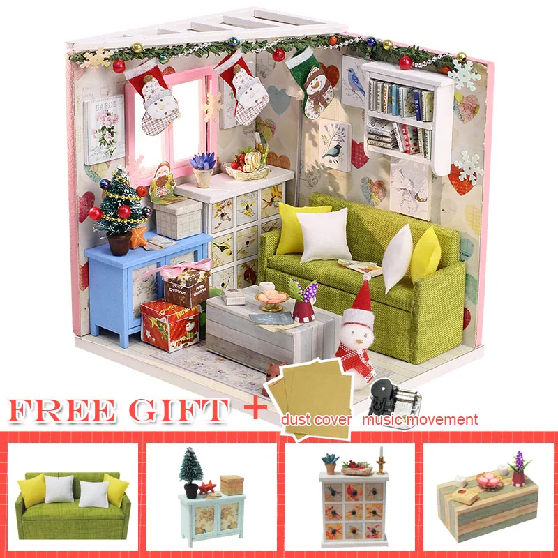 SDM10C CUTEBEE кукольный дом Миниатюрный DIY кукольный домик с деревянная мебель для дома игрушки для детей рождественские подарки - Цвет: SDM10C