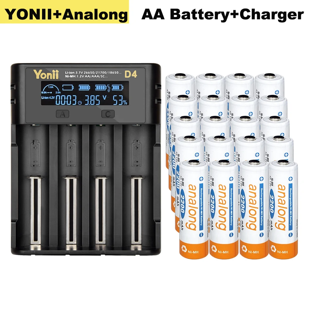Зарядное устройство для аккумуляторов 18650 3 7 в литиевое зарядное 14500 21700 + 20 шт. aa nimh