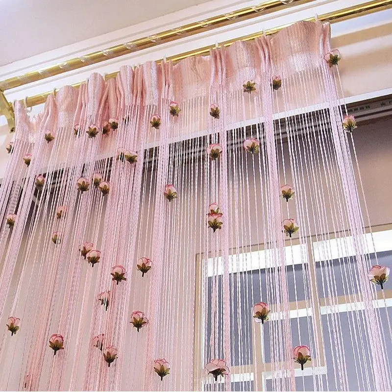 

Luxury European Flower Rose Romantic Pastoral Line Curtain Living Room Divider String Curtains Store Decoration Window Curtain