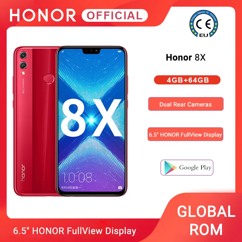 Смартфон Google Play Honor 8X8 X с глобальной ПЗУ 4 грамма 64 ГБ/128 ГБ Восьмиядерный процессор