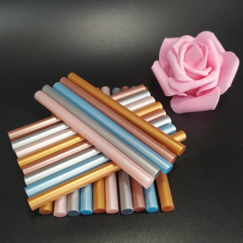 50Pcs Pearl Luster Hot Melt Glue Stick Metal Color Gold & Silver Cherry Blossom Powder Tile Blue Rose Adhesive,Use With Glue Gun