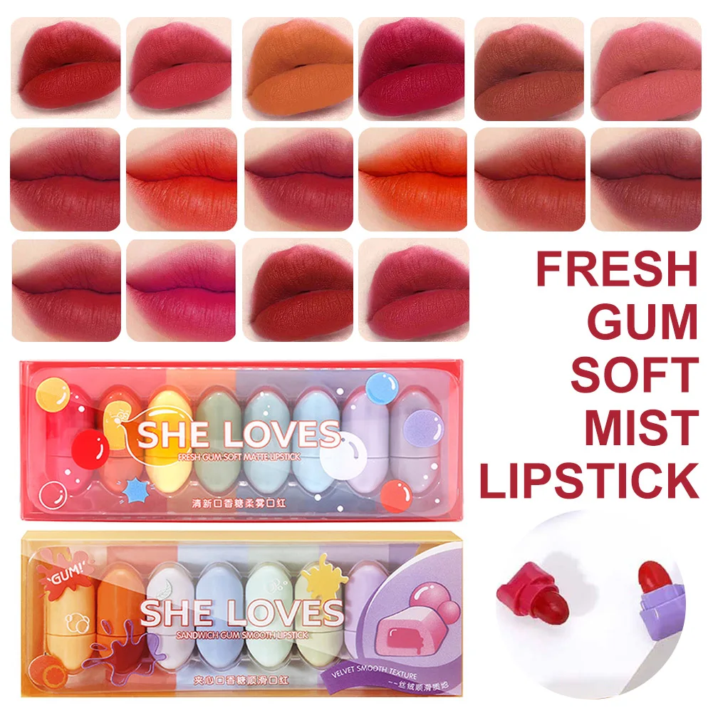 

High Pigmented 8colors Mini Matte Capsule Lipstick Set Moisturizing Lip Stick Waterproof Long Lasting Gum-shaped Lip Tint Makeup