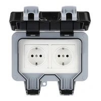 hlzs ip66 weatherproof waterproof outdoor wall power socket 16a double eu standard electrical outlet grounded eu plug