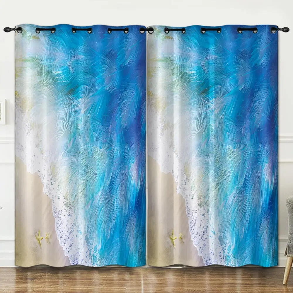 

Sea beach perforated bedroom living room decoration curtain background decoration cloth pink curtains luxury curtains