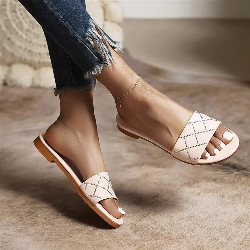 

Women Slippers Open Toe Flat Non-Slip Solid Color Shoes for Ladies 2021 New Summer Rhinestone Outdoor Comfort Soft Footwear