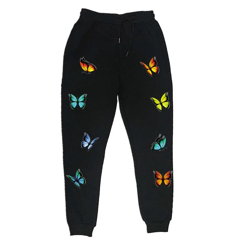 

New Butterfly Printed Elastic High Waist Harem Pants Capris Casual Loose Joggers Fashion Black Long Trousers Men Women Pockets