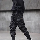Брюки-карго мужские с эластичным поясом, Джоггеры в стиле хип-хоп, повседневные длинные спортивные брюки с карманами, черные