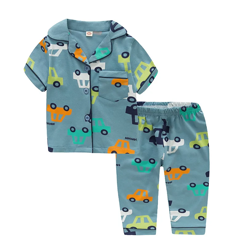 

SAILEROAD New Summer Boys Short sleeve Pajamas Girls Set Cartoon Vehicle Pyjama Cotton Kids Pijama Children Sleepwear Clothes
