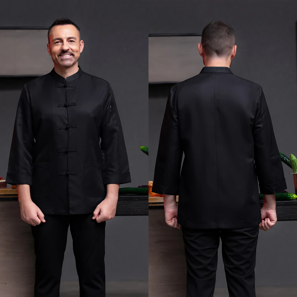 Одежда в китайском стиле на пуговицах униформа шеф повара с длинным рукавом