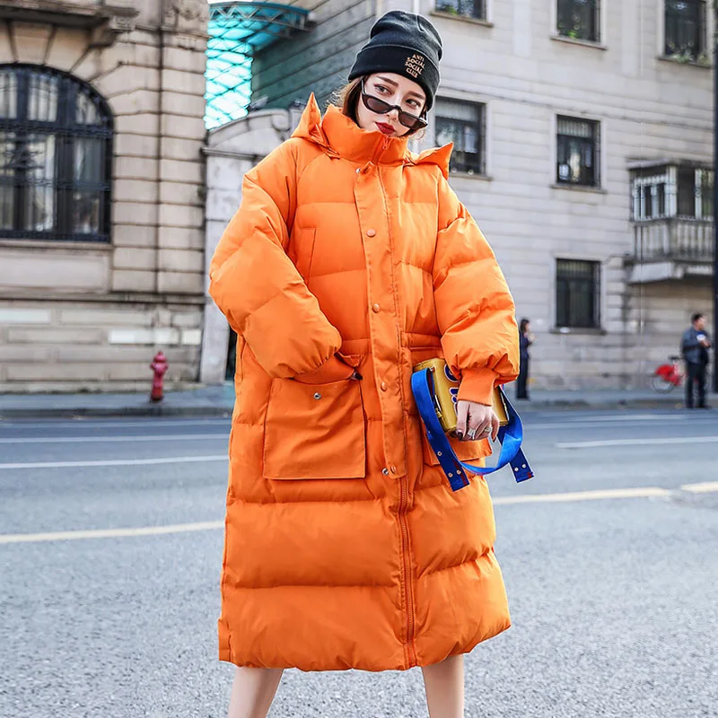 Длинные пуховые куртки 2019 зимняя куртка женская Свободная парка для женщин белые