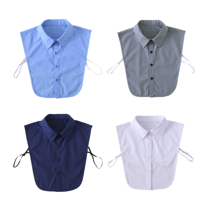 

L5YA Mens Business Faux Collar Dickey Button Down Solid Color Lapel Half Shirt Blouse Decorative Detachable False Collar Crop