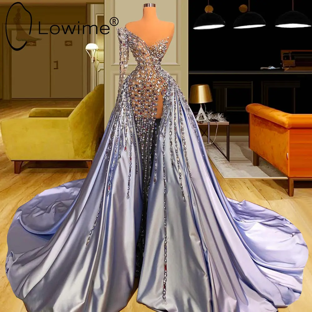 

Luxury Heavy Beading Mermaid Evening Dresses 2021 Sexy Illusion One Long Sleeve Prom Party Gowns Customized Vestidos De Fiesta