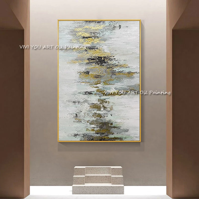 

Large Size Abstract Thick Canvasl Gold Foil oil painting Landscape 100% Handmade Modern High Quality for Home Living Room Decor