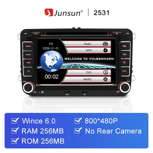 Wince NO camer Junsun " 2 din автомобильный DVD gps Android радио плеер аудио стерео 1024*600 мультимедиа для Volkswagen VW golf 5 6 touran passat polo - Цвет: Wince NO camer