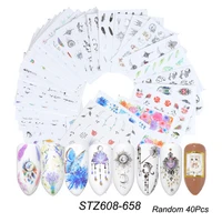 40sheets watermark nail stickers mixed flower cartoon nail art water transfer sticker decals manicure wraps decor