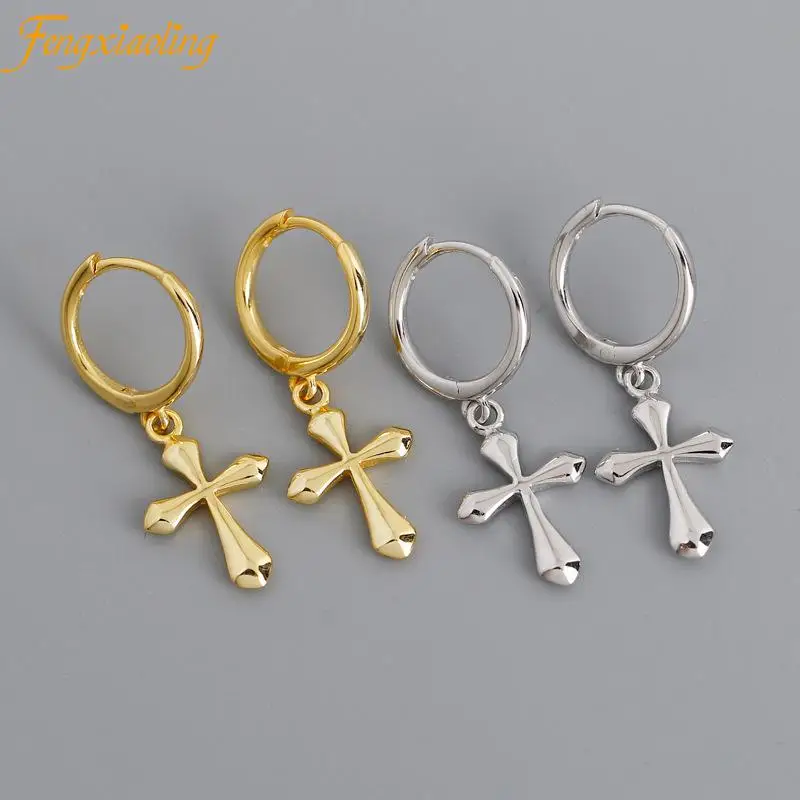 

Fengxiaoling 100% 925 Sterling Silver Smooth Cross Drop Earrings For Women Office/career Female Silver Earrings Party Jewelry