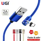 Магнитный кабель UGI USB C, 2 А, для быстрой зарядки, в оплетке, со светодиодной светильник кой, для IOS