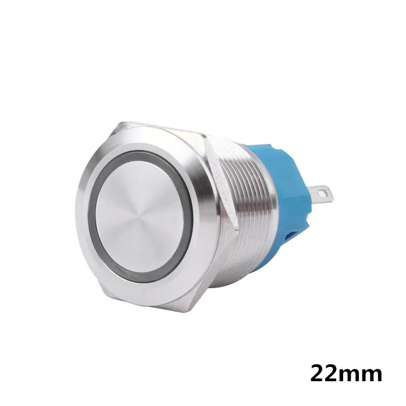 

Металлический латунный кнопочный переключатель, Плоская Круглая кнопка с автоматическим сбросом/самоблокировкой, 22 мм, 1NO 1NC