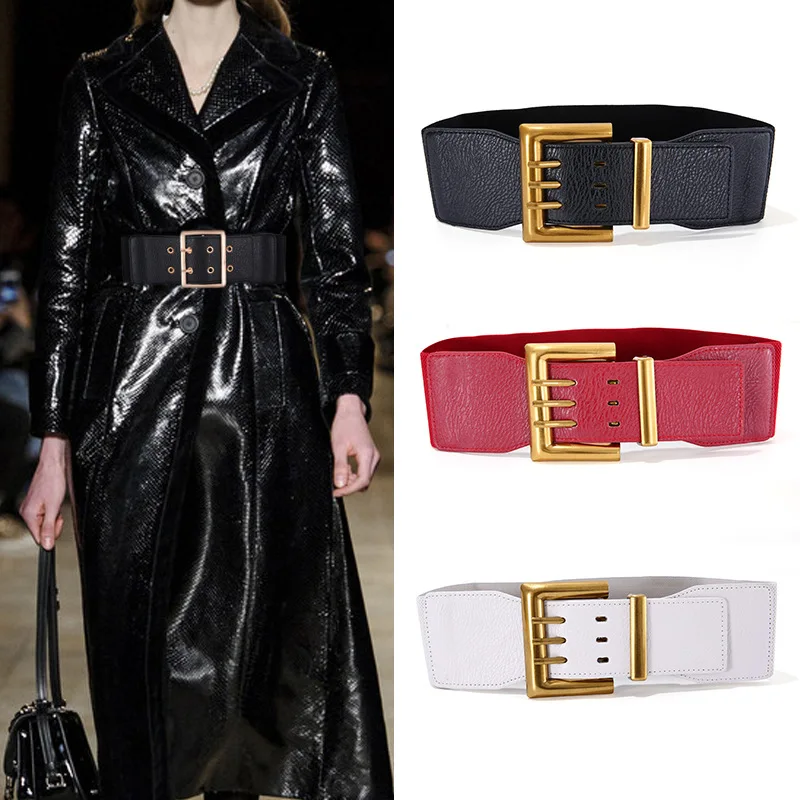 

Fashion Women Waist Elastic Belt New Black Wide Stretch Big Dress Pin Buckle Belts Body Shaping Girdle Decoration Sweater Girdle