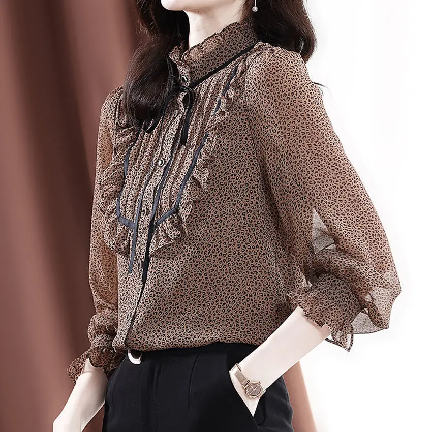 

Large chiffon shirt long sleeve 2021 new spring fashion ear edge stitching top