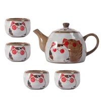 japanese cat tea pot cup set 550ml cartoon teapots home morning tea rough pottery painted under glaze color cute tea kettle cups