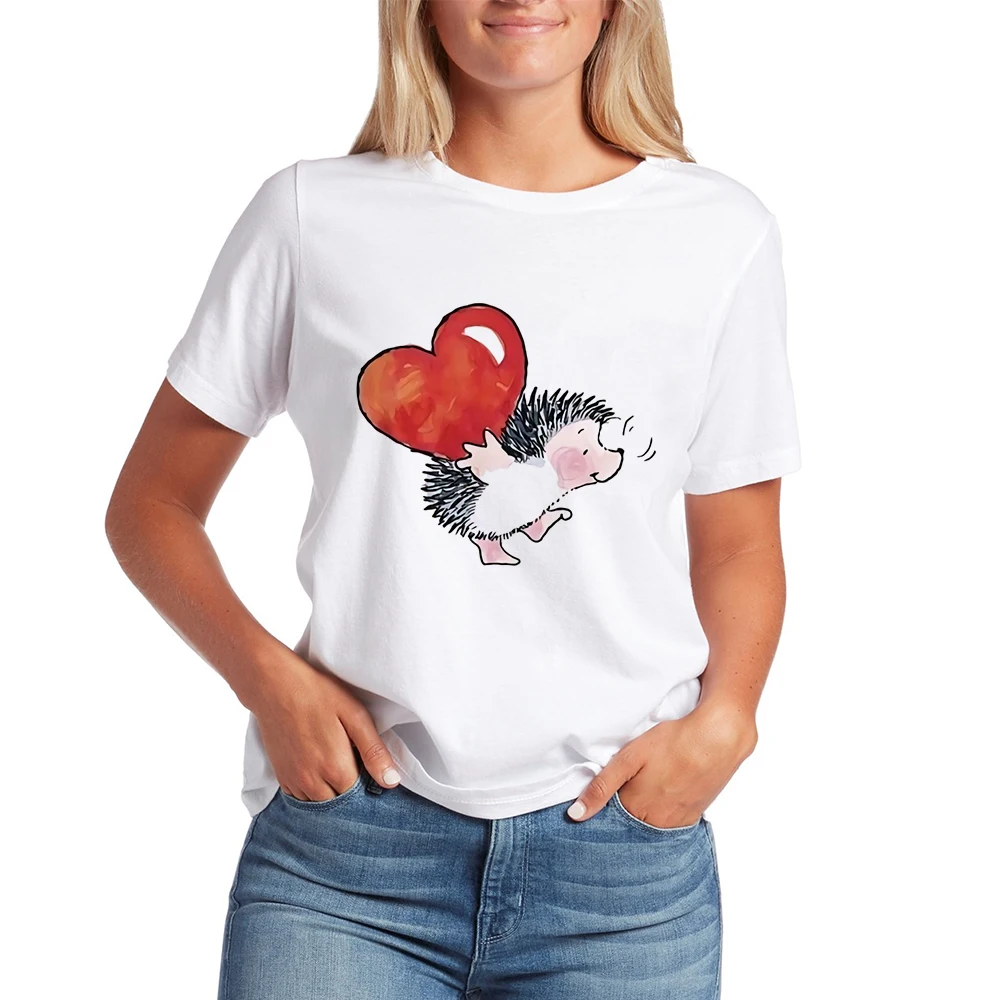 

Kawaii T Shirts Women Hedgehog 2021 New Tops Female T-shirt Loose Tshirt Summer Tee White T-shirts Round Neck Oversized T Shirt