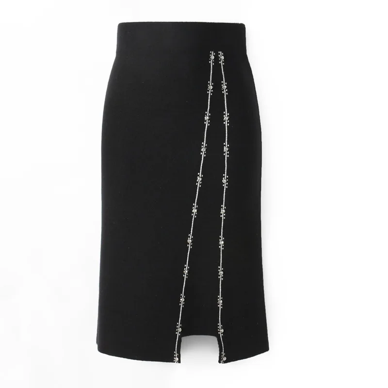 2019 Вязанная женская зимняя юбка миди с высокой талией шикарная Женская Осенняя