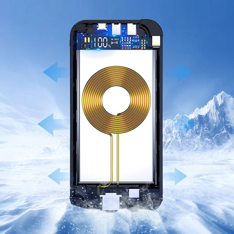 Беспроводное зарядное устройство портативное 10000 мАч встроенные кабели быстрая