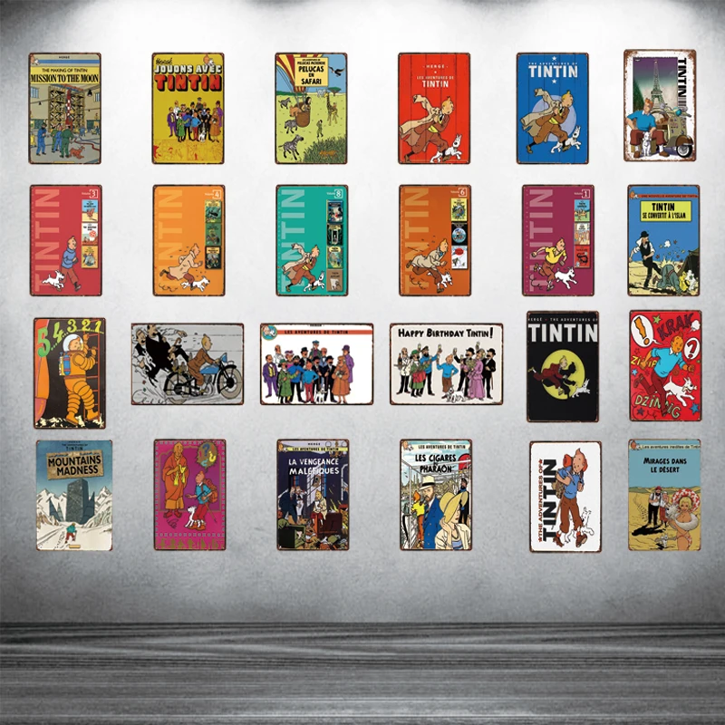 Tintin мультфильм жестяная вывеска металлическая пластина железная живопись детская комната настенный бар домашнее искусство Ремесло Декор 30X20 см DU-2967