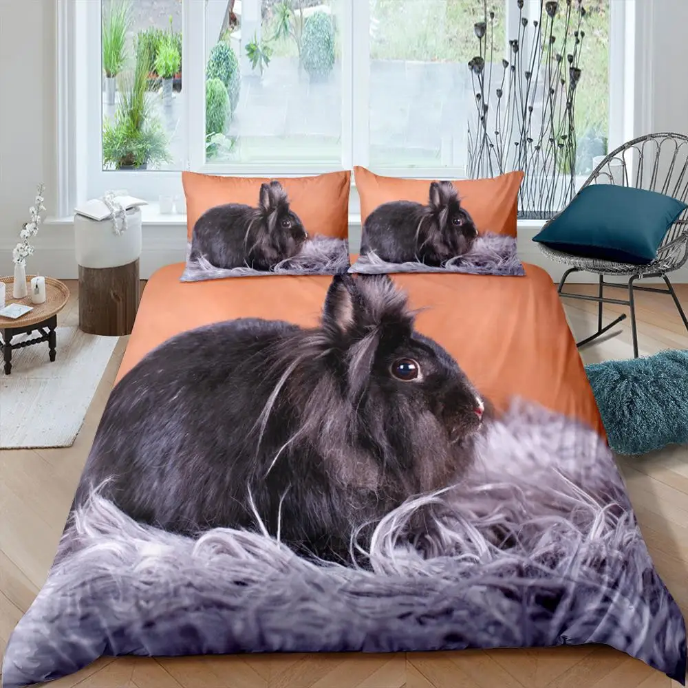 

Rabbit Picture Bedding Set Queen 3D Cute Printed Duvet Cover Bedclothes 2/3pcs Home Textiles Luxury High Quality Bedspread