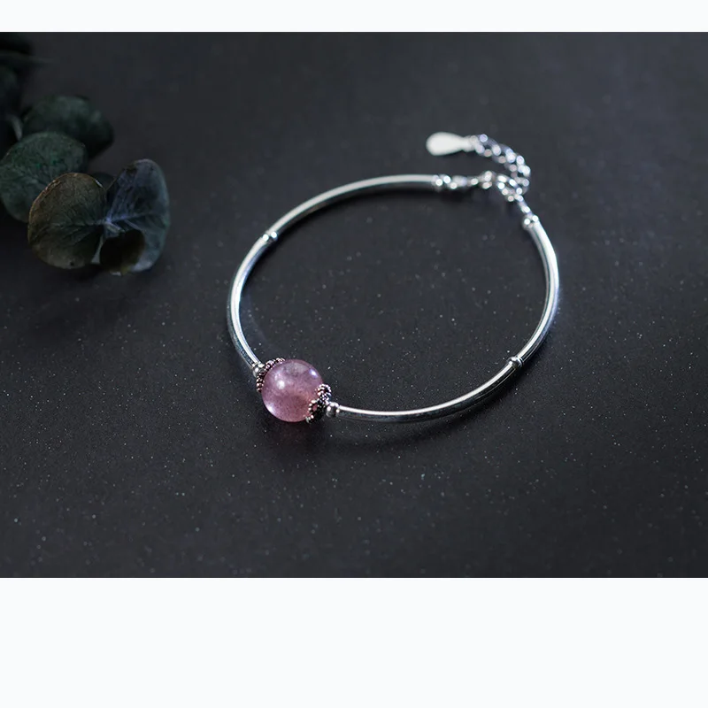 Женский браслет из серебра 100% пробы с кристаллом в виде натуральной розовой