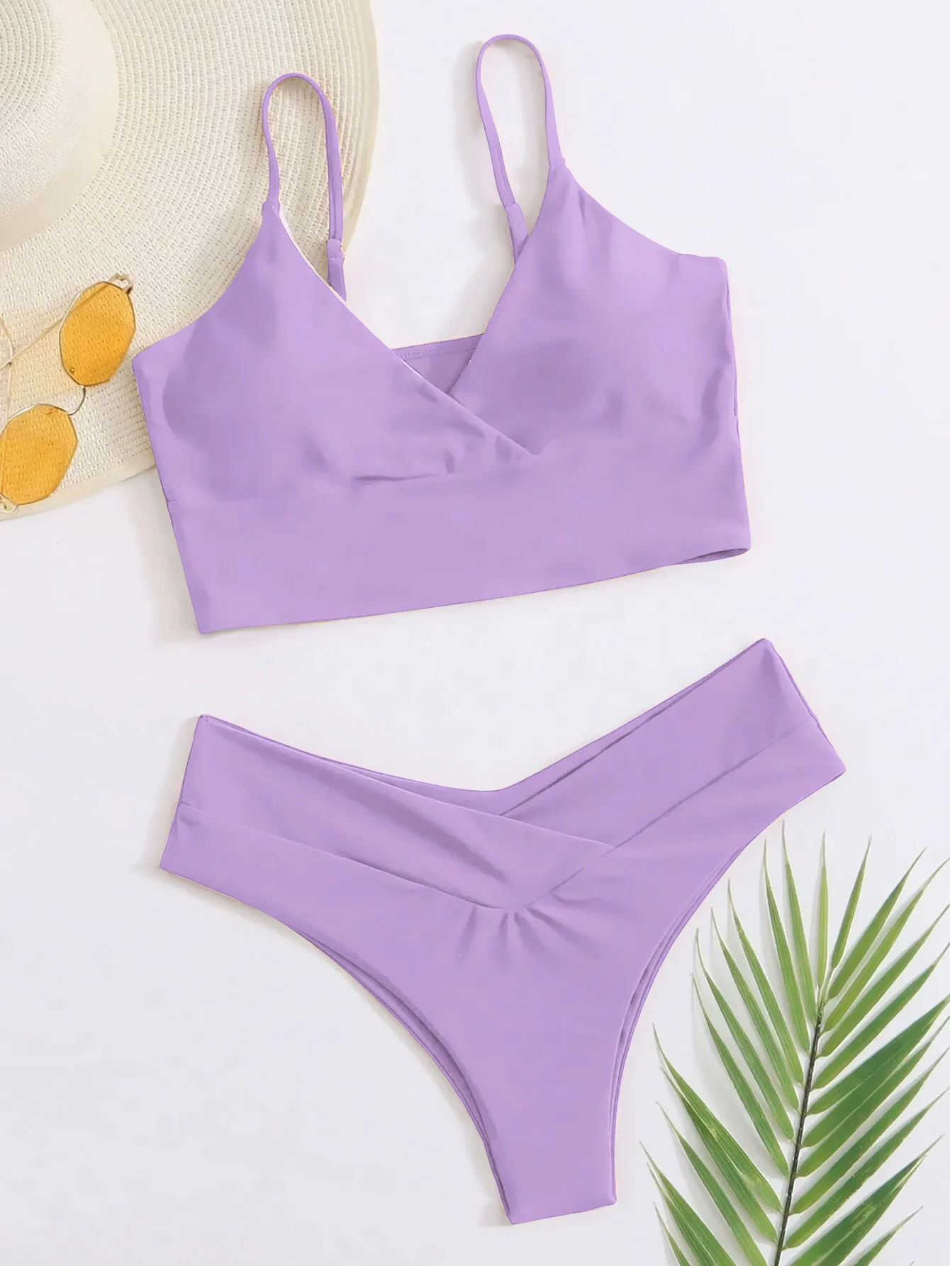 Соблазнительные однотонные бикини 2021 женский купальник-бикини с высокой талией