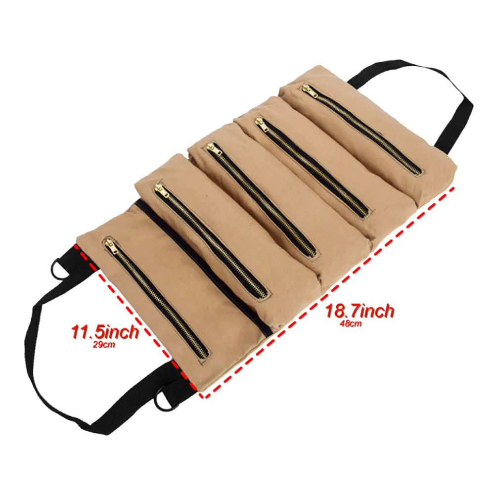 

Multifunctional Tool Bag Durable Wrench Roll with 5 Zipper Pouches Canvas Socket Organizer Storage Pouch Carrier Bag Car Seat