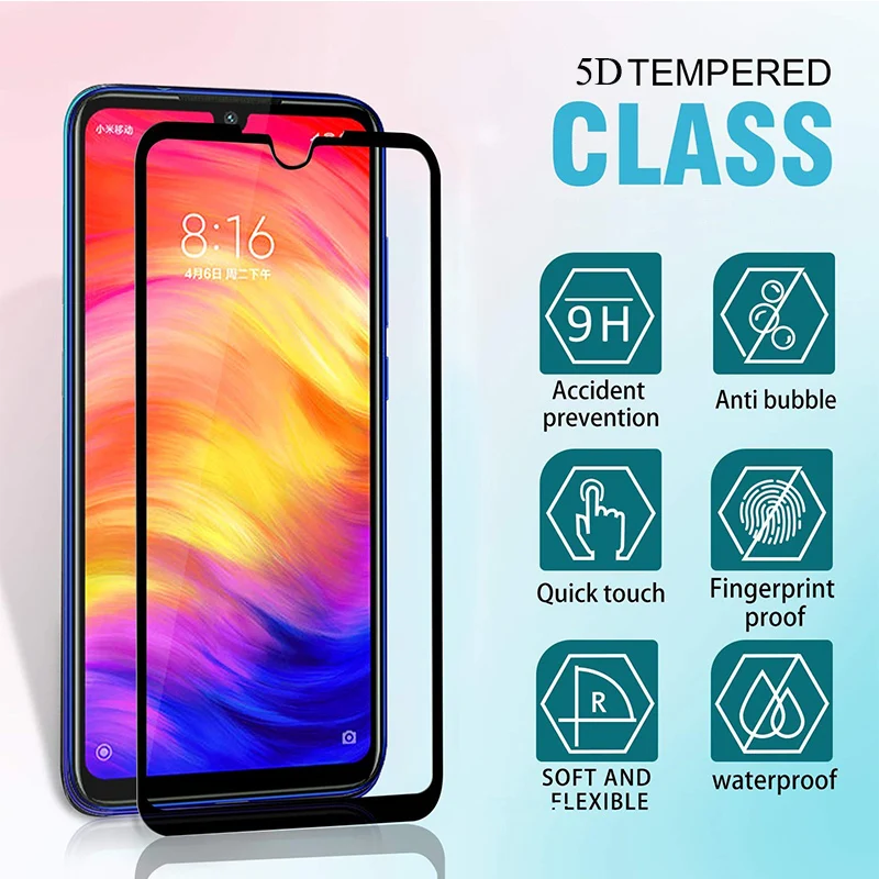 5D закаленное стекло для Xiaomi Redmi Note 7 Pro Защита экрана Защитная пленка