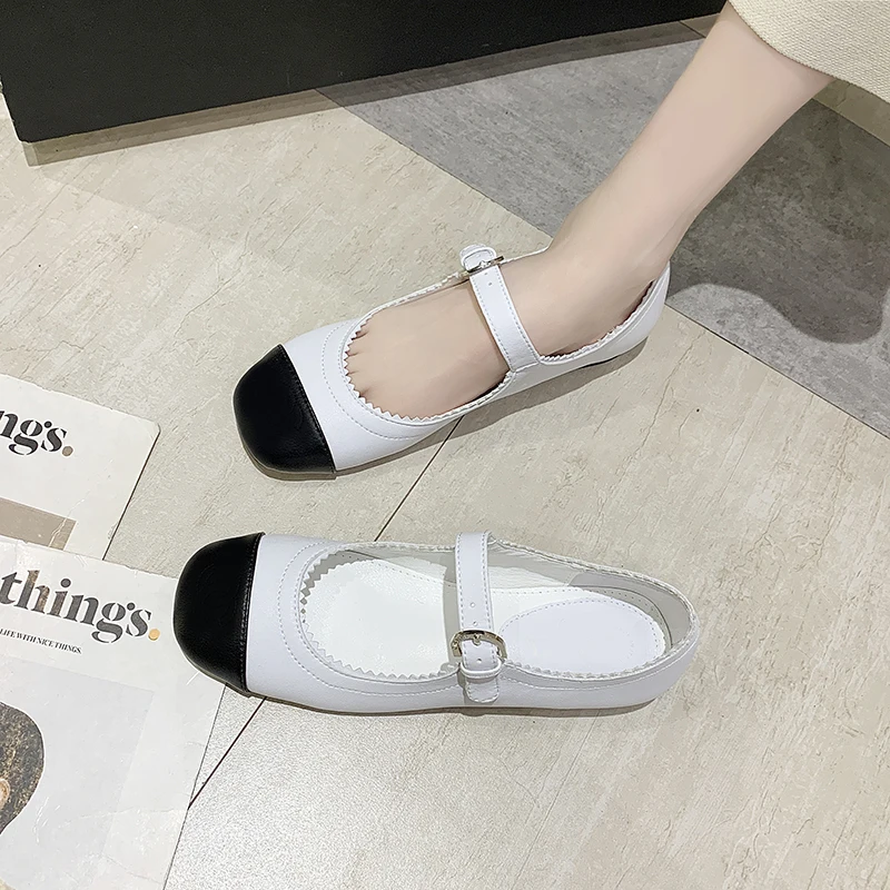 

Shoes Woman Flats All-Match Shallow Mouth Casual Female Sneakers Round Toe Dress New Summer Ballerinas Mary Janes Spring PU Rubb