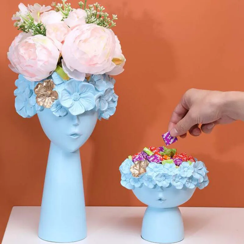 Resin Vase Home Decor Planter Pot Head Sculpture Storage Box Pen Holder Creative Decoration Accessories Art Ornaments | Дом и сад