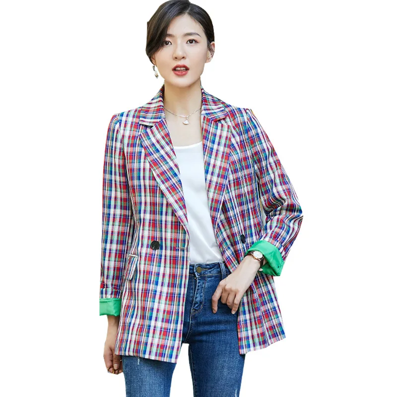 Женский элегантный официальный модный блейзер в цветную полоску свободный