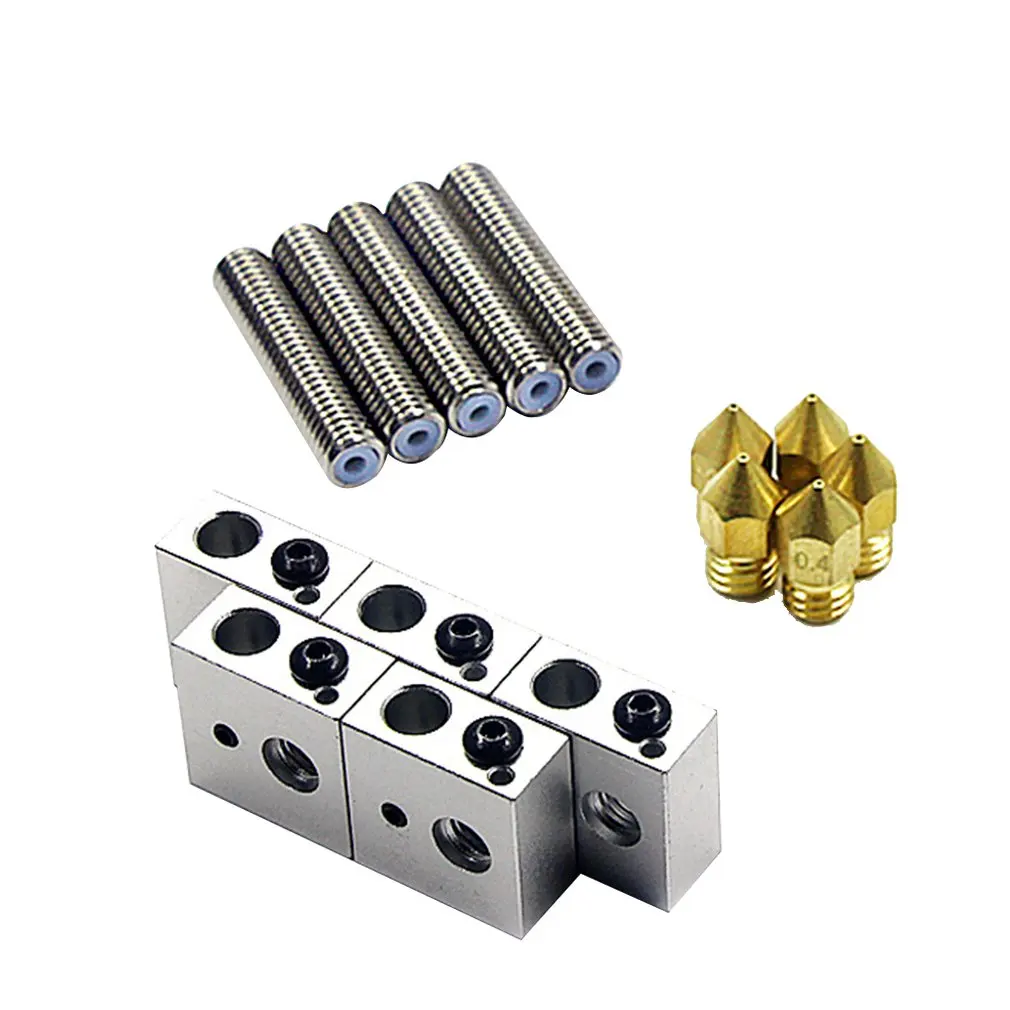 

15pc/set 1.75mm Throat Tube+0.4mm Extruder Nozzle Print Heads+Heater Blocks Hotend For MK8 Makerbot ANET A8 3D Printer