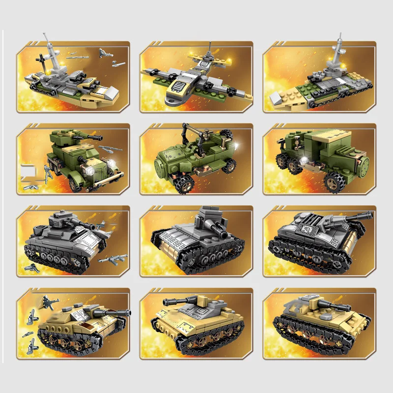 Военные WW2 танковые грузовые автомобили солдатские фигурки строительные блоки