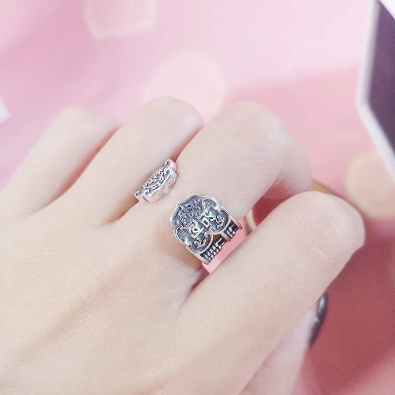

100% 925 Sterling Silver Engagement Party Vintage Silver Ring Lucky Abacus Beads Open Ring for Women Men