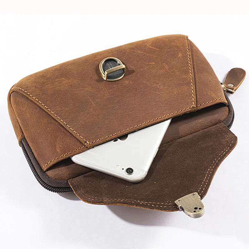 Кожаный поясной кошелек Crazy Horse забавная сумка на пояс с крючком из натуральной