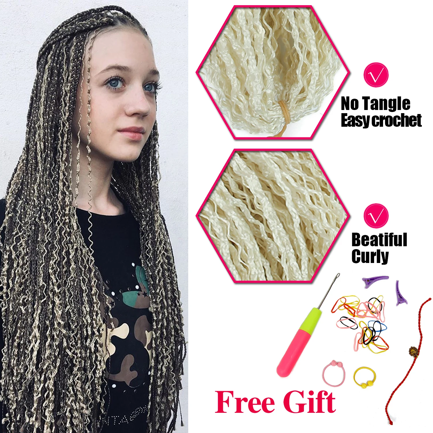 Женские плетеные волосы смешанных цветов 24 дюйма Синтетические микро бокс